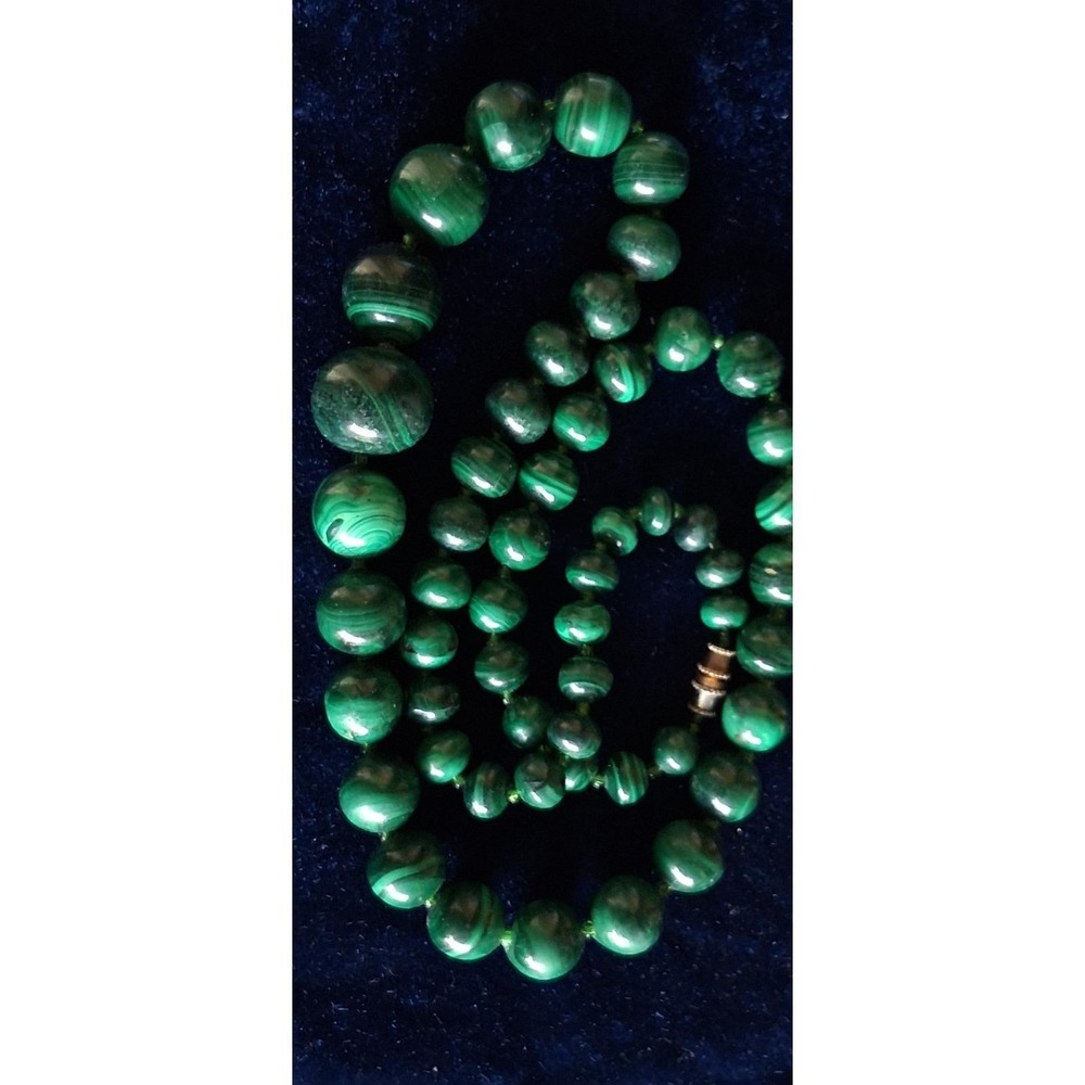 Malachite Bead Necklace 24'Graduated with Glass Spacers Vintage